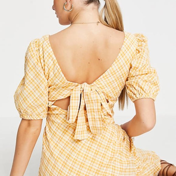 NWT New Look Puff Sleeve Midi Tea Dress In Plaid - Picture 4 of 6